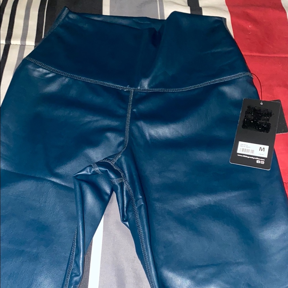 Blue Faux Leather Leggings